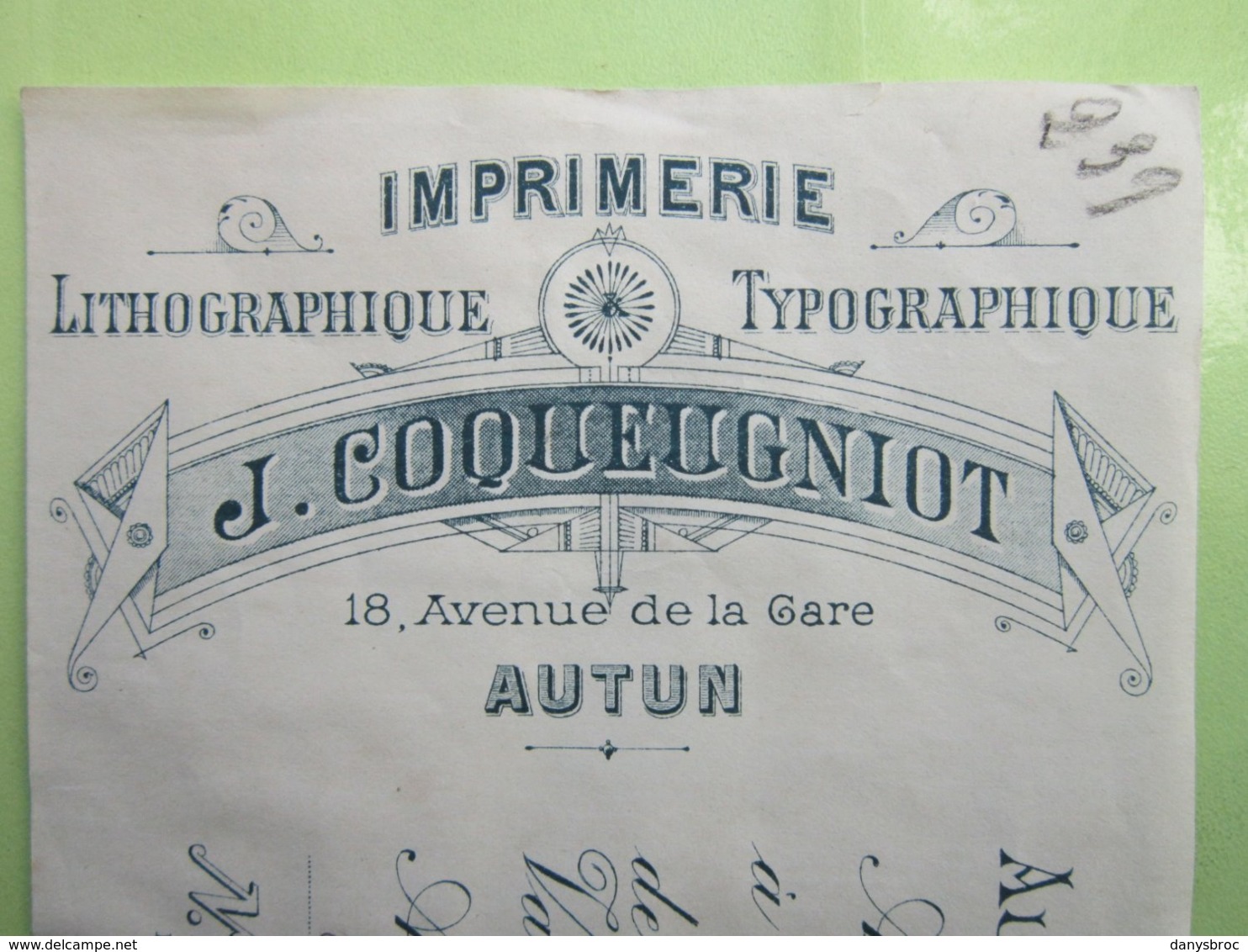 IMPRIMERIE Lithographique Typographique J.COQUEUGNIOT à AUTUN (71) Mandat 30/11/1901 Timbre Fiscal 5c 100F ET AU DESSOUS - 1900 – 1949