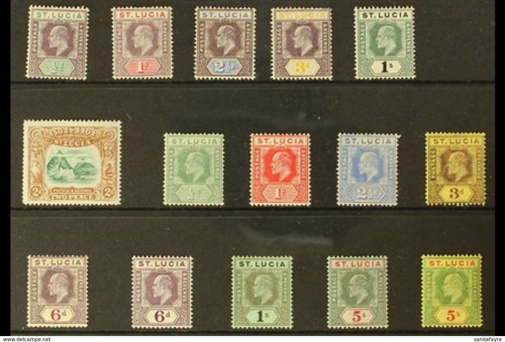 1902-10 MINT KEVII COLLECTION Presented On A Stock Card & Includes 1902-03 CA Wmk Set, 1902 2d Columbus Anniversary & 19 - St.Lucia (...-1978)