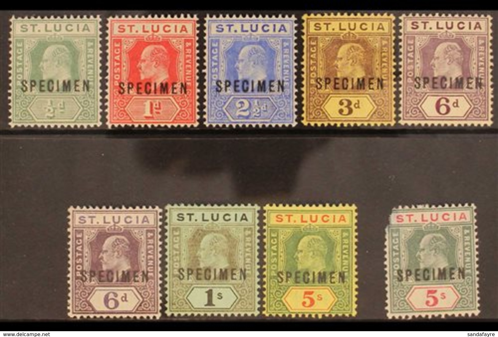 1904 SPECIMENS. KEVII MCA Wmk Optd "Specimen" Set, SG 65s/77s, Very Fine Mint. 5s Green And Carmine (SG 76s) Defective T - St.Lucia (...-1978)