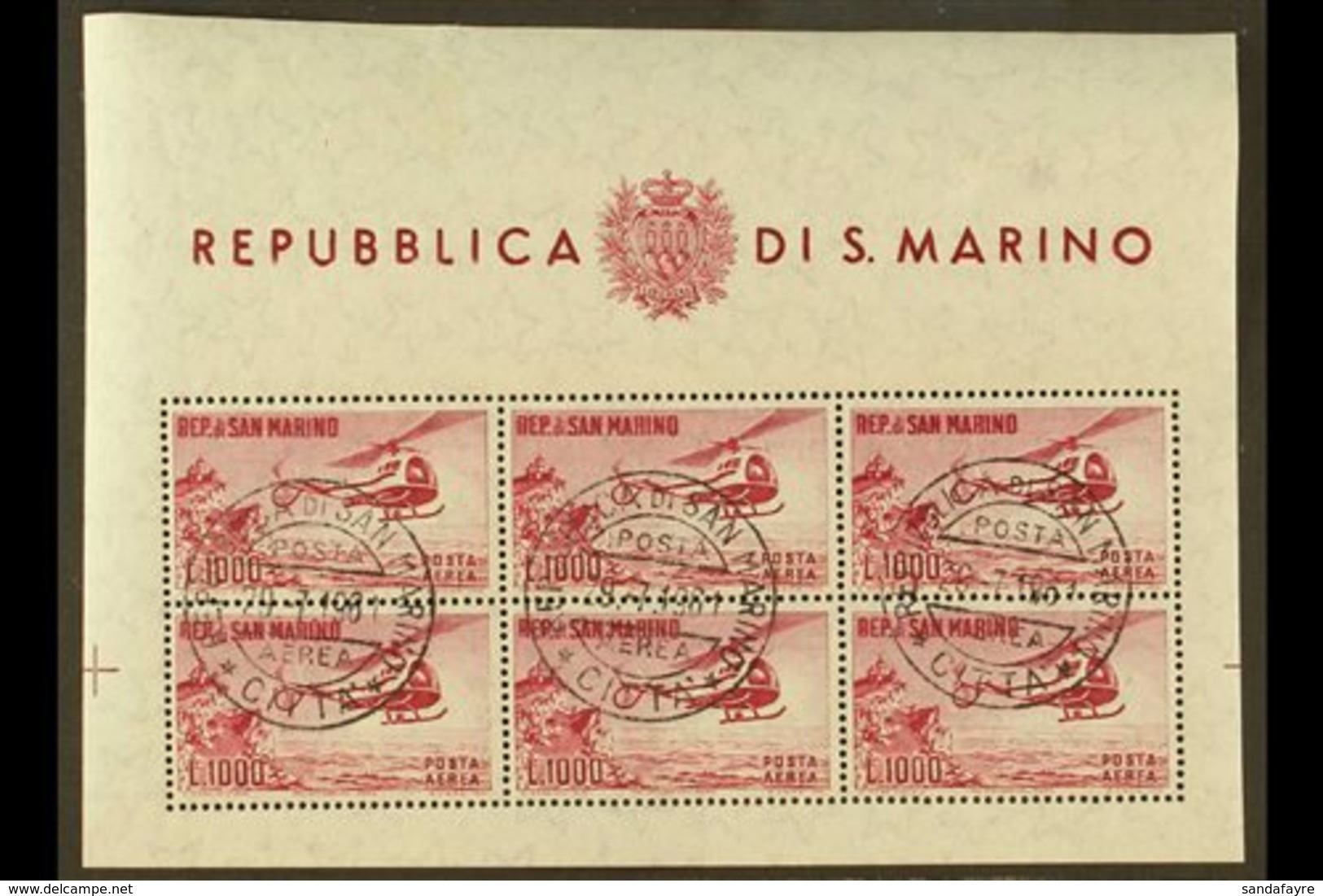 1961 1000L Air Sheetlet Of 6 Stamps, SG 636, Mi 696, Fine Cds Used For More Images, Please Visit Http://www.sandafayre.c - Sonstige & Ohne Zuordnung