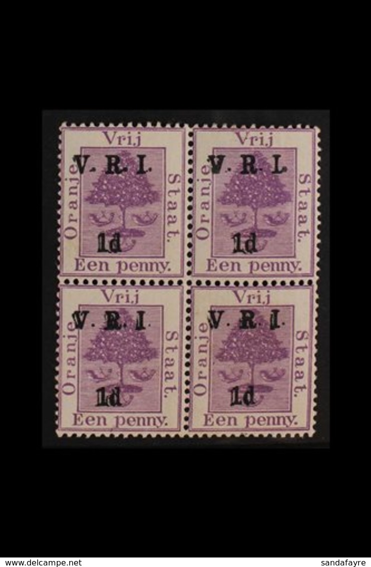 ORANGE FREE STATE 1900 1d On 1d Purple, Raised Stops, Variety "surcharge Double", SG 113h, Superb Mint Block Of 4 (2og,  - Ohne Zuordnung