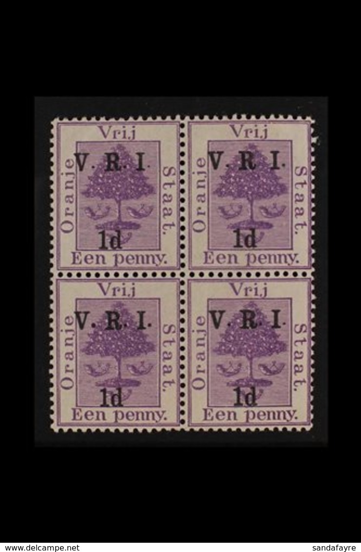 ORANGE FREE STATE 1d On 1d Purple, Block Of 4, SG 102 One Stamp Showing The Variety "no Stop After R", SG 102c, Very Fin - Ohne Zuordnung