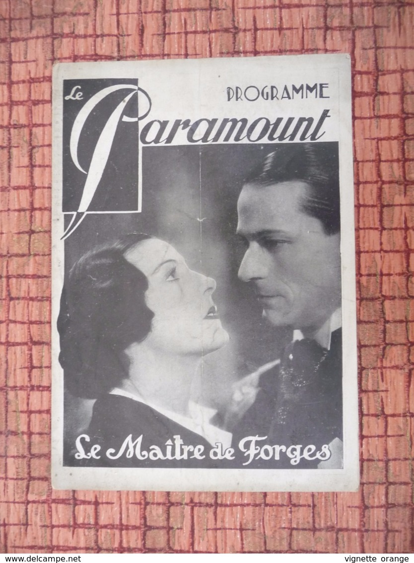 Programme En 1933 Paramount Le Maître De Forges / Les Aventures Du Roi Pausole - Zeitschriften