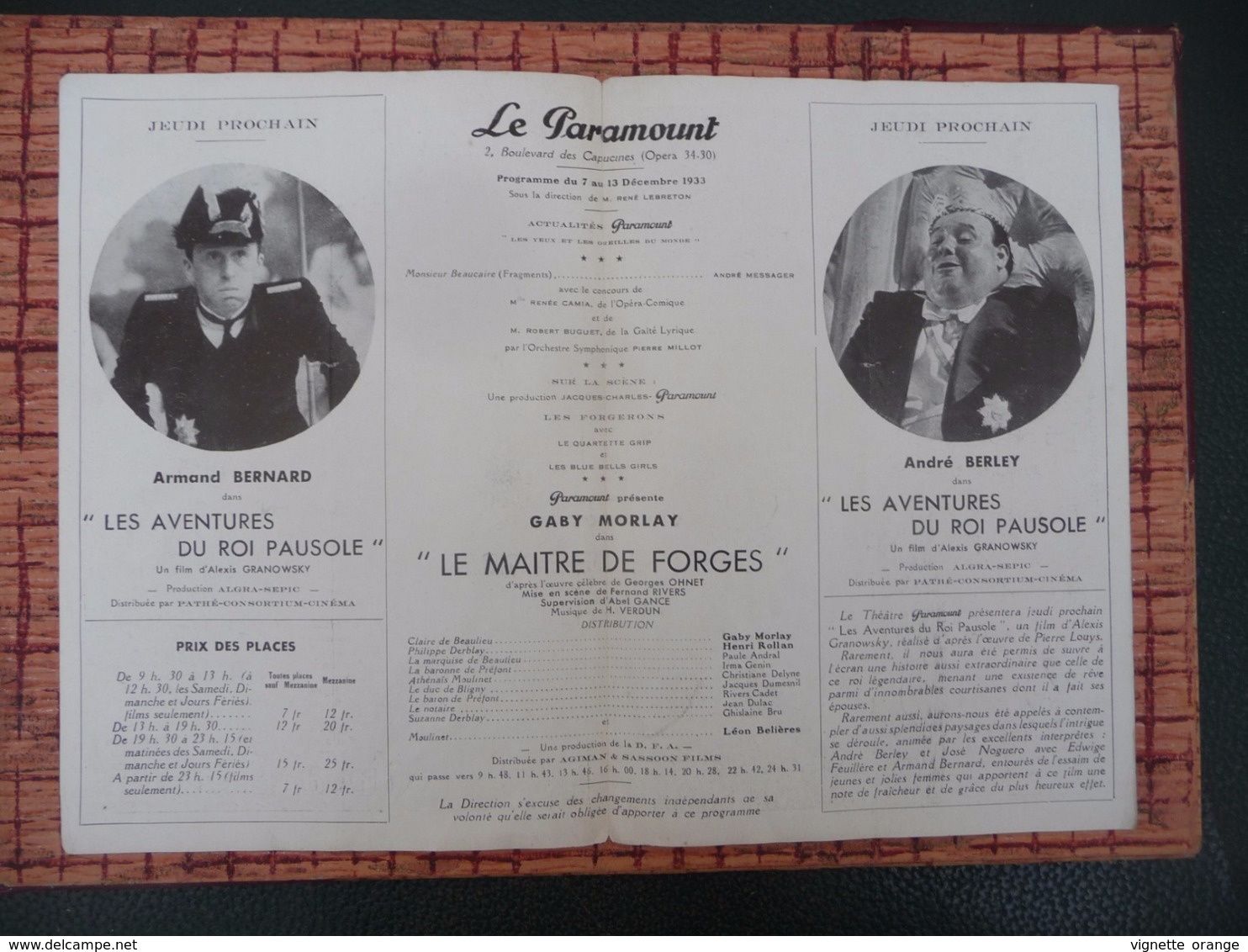 Programme En 1933 Paramount Le Maître De Forges / Les Aventures Du Roi Pausole - Zeitschriften