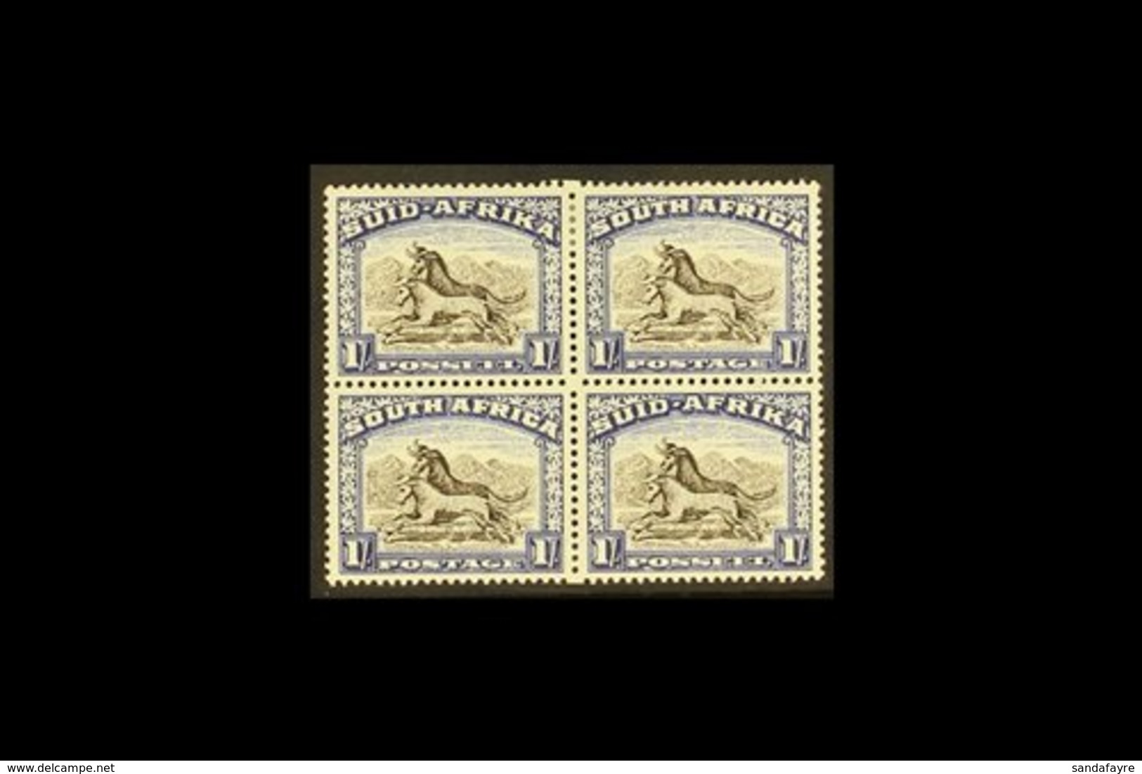 1947-54 1s Blackish Brown & Ultramarine, Issue 5, MISSING PERF HOLE At Centre Of Block Of 4, Union Handbook V4, SG 120a, - Ohne Zuordnung