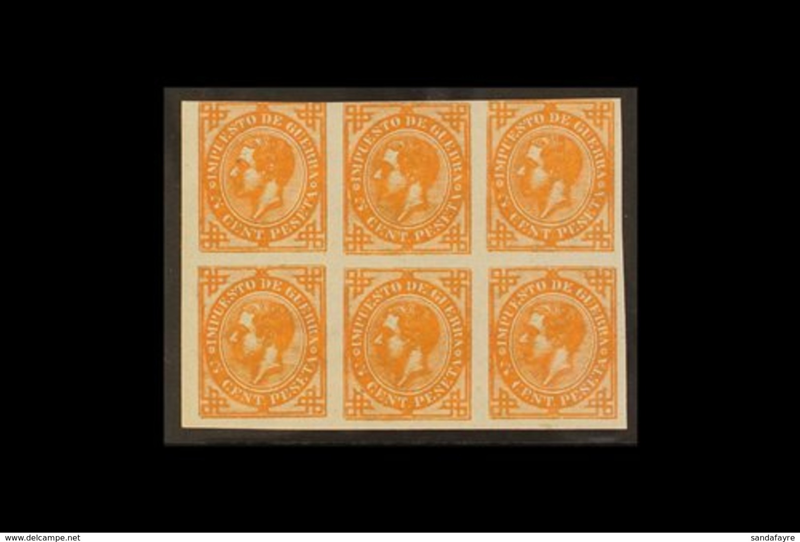 1876 WAR TAX. 1876 5c IMPERF. COLOUR TRIAL In Deep Orange Rather Than The Issued Green, A BLOCK OF SIX With Margins Touc - Other & Unclassified