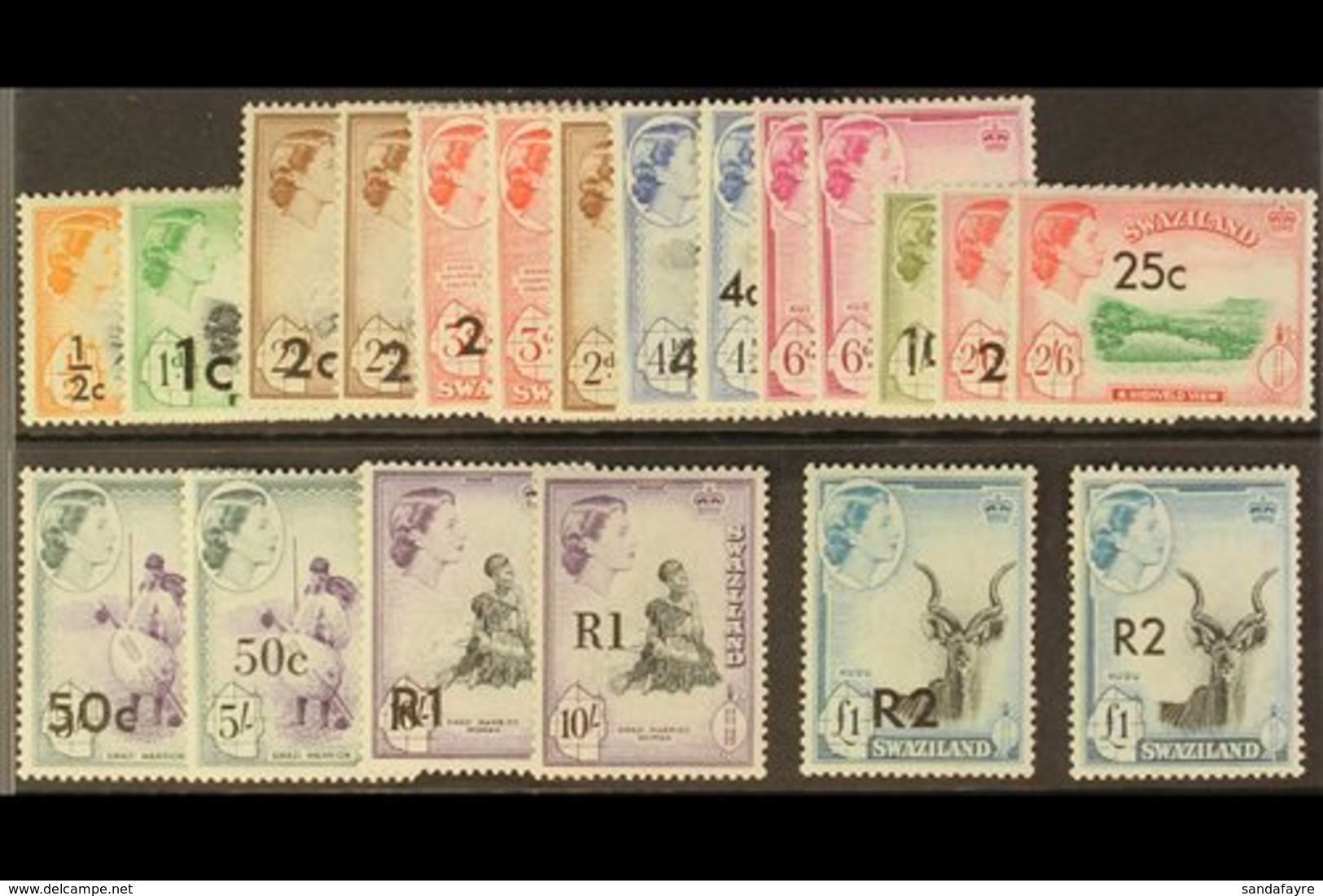 1961 New Currency Surcharges Set, SG 65/77a, Plus Some Additional Listed Surcharge Types To 2R On £1, Never Hinged Mint. - Swasiland (...-1967)