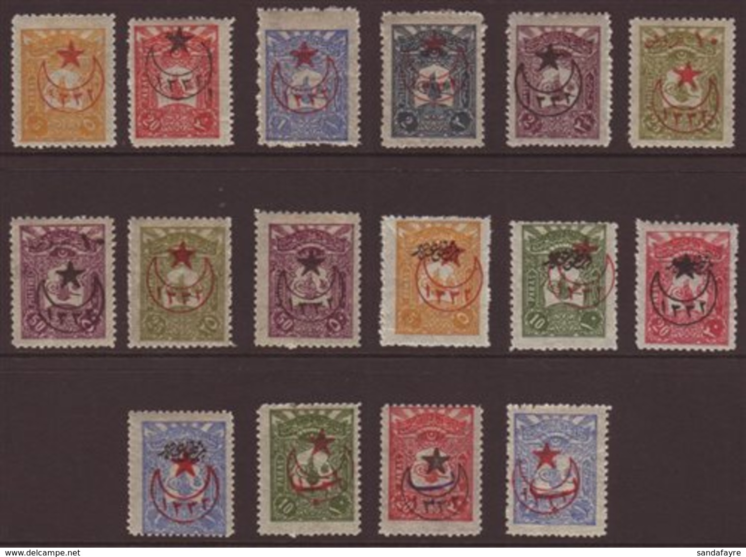 1916 (Sep) Star And Crescent Ovpt On 1905-6 Perf.12 Set, Mi 424/39C, Very Fine Mint (16 Stamps). For More Images, Please - Other & Unclassified