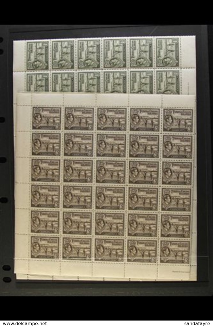 1938-48 KGVI COMPLETE DEFINITIVES COMPLETE SHEETS Group Of Complete Sheets Of Sixty With Margins, Includes 1938-45 ¼d Bl - Turks & Caicos