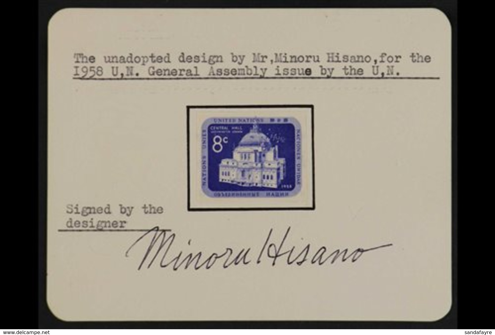 1958 U.N. General Assembly Buildings Issue IMPERF. UNADOPTED ESSAY Of An 8c Design In Ultramarine & Printed By Photograv - Other & Unclassified