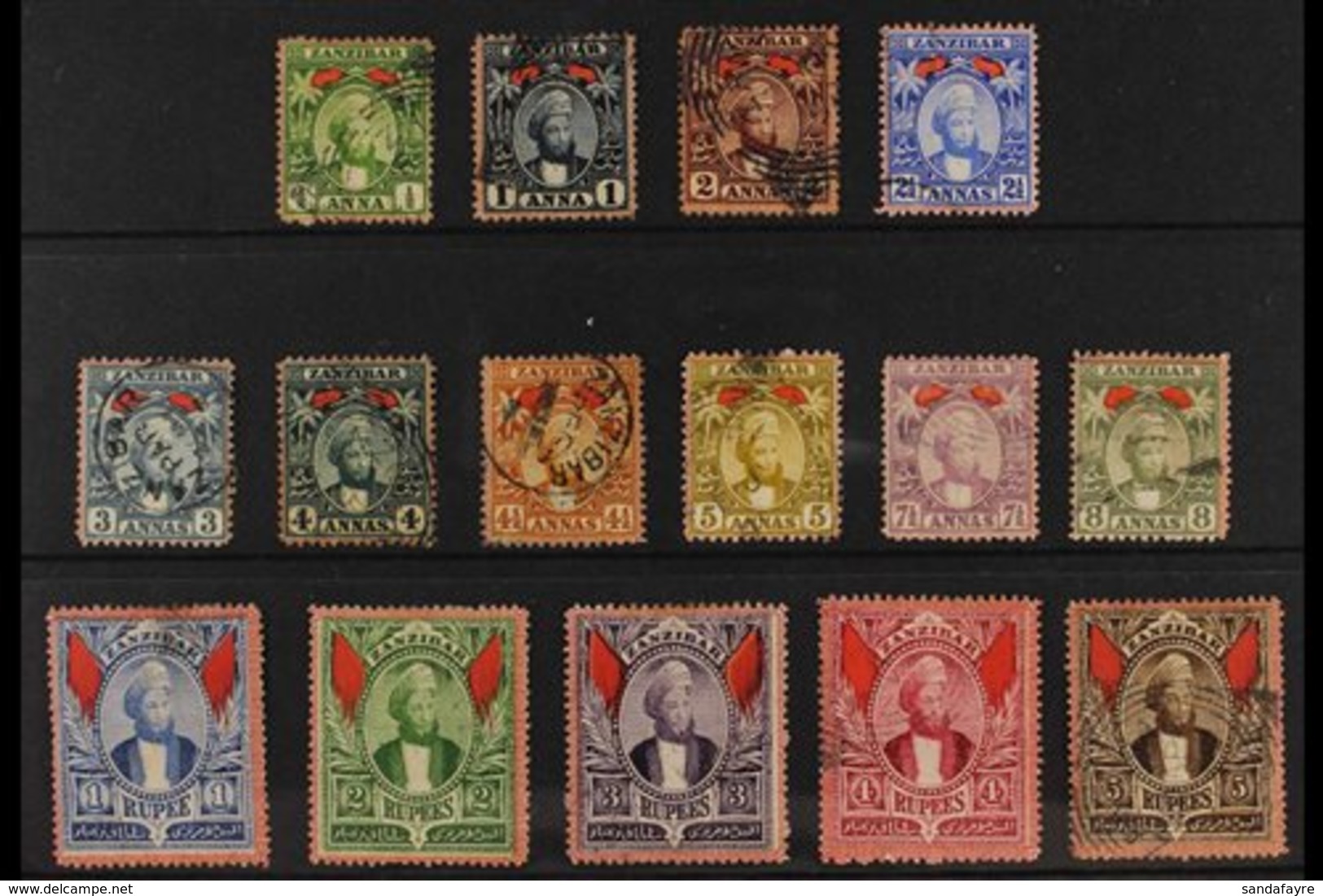 1896 (DEC) Sultan Seyyid Complete Definitive Set, SG 156/174, Fine Used. (15 Stamps) For More Images, Please Visit Http: - Zanzibar (...-1963)