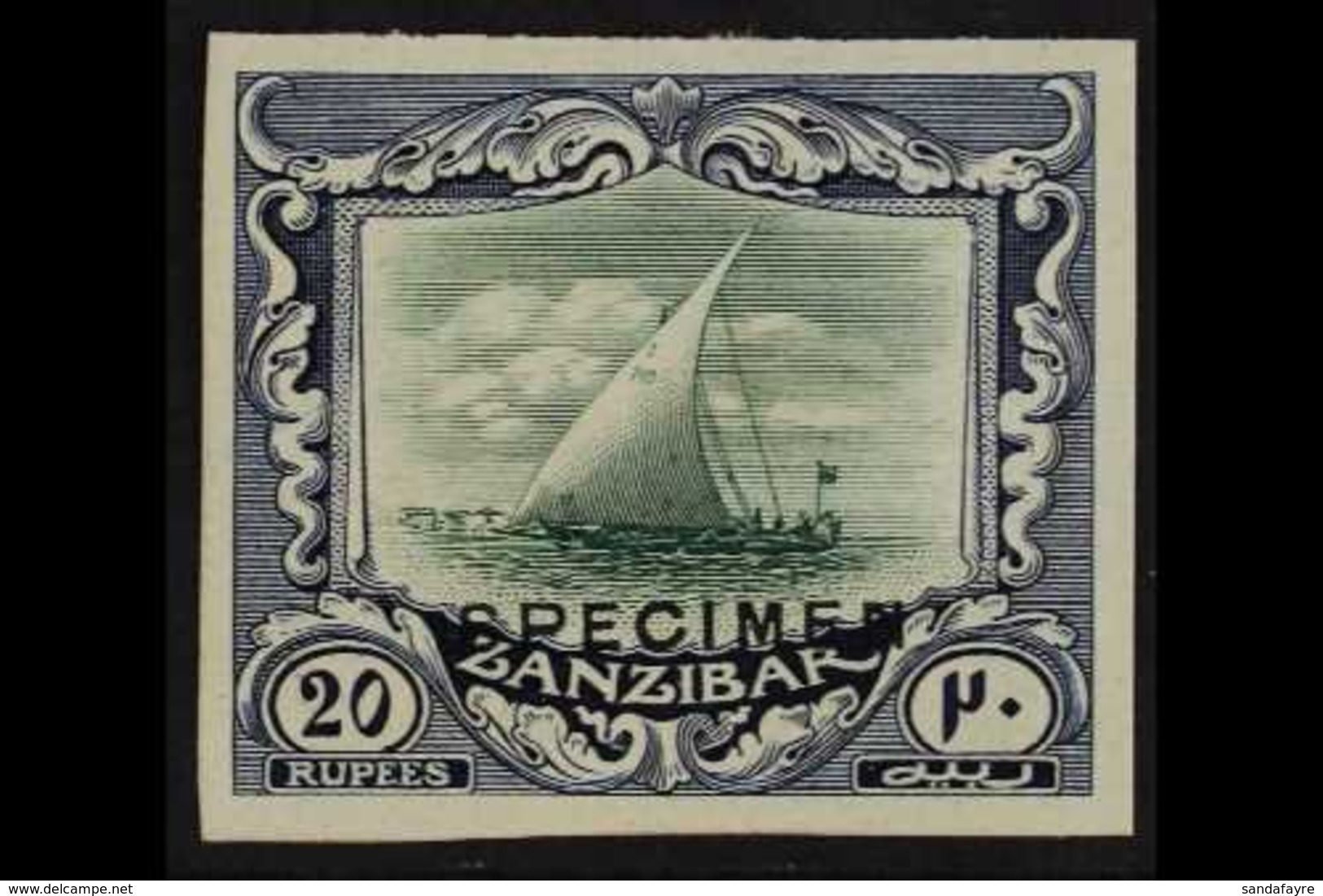 1913 20r Blue And Green, Imperf Colour Trial, As SG 260b, Overprinted "Specimen", Very Fine And Fresh. For More Images,  - Zanzibar (...-1963)