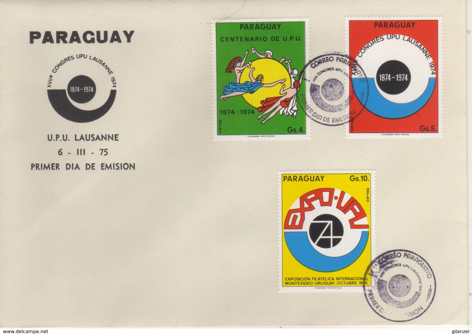 Paraguay 1974 UPU U.P.U. Weltpostverein Universal Postal Union Centenary FDC - WPV (Weltpostverein)