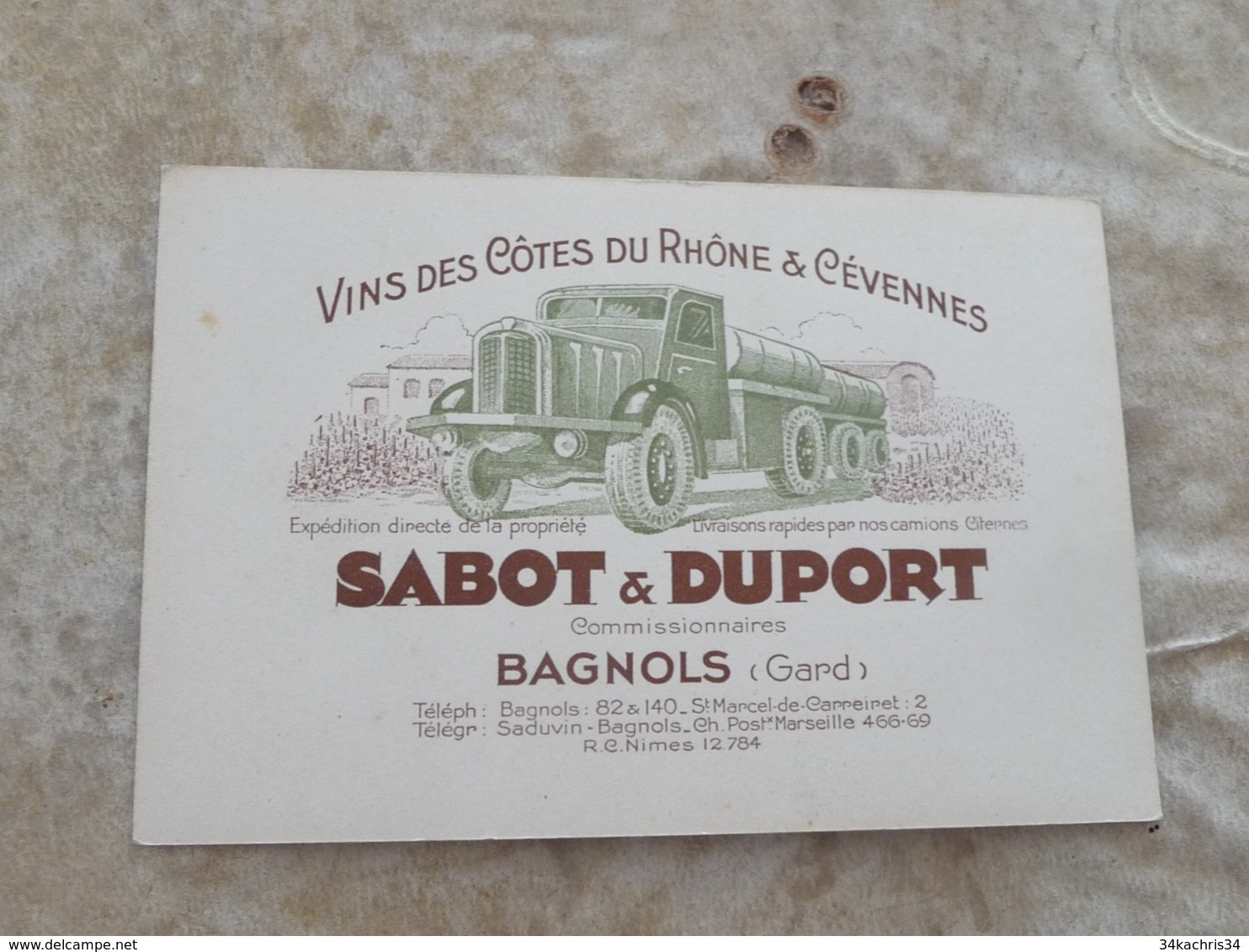 Carte De Visite CDV Pub Publicitaire Sabot Duport Bagnols Gard Vin Des Côtes Du Rhône Illustré - Visiting Cards