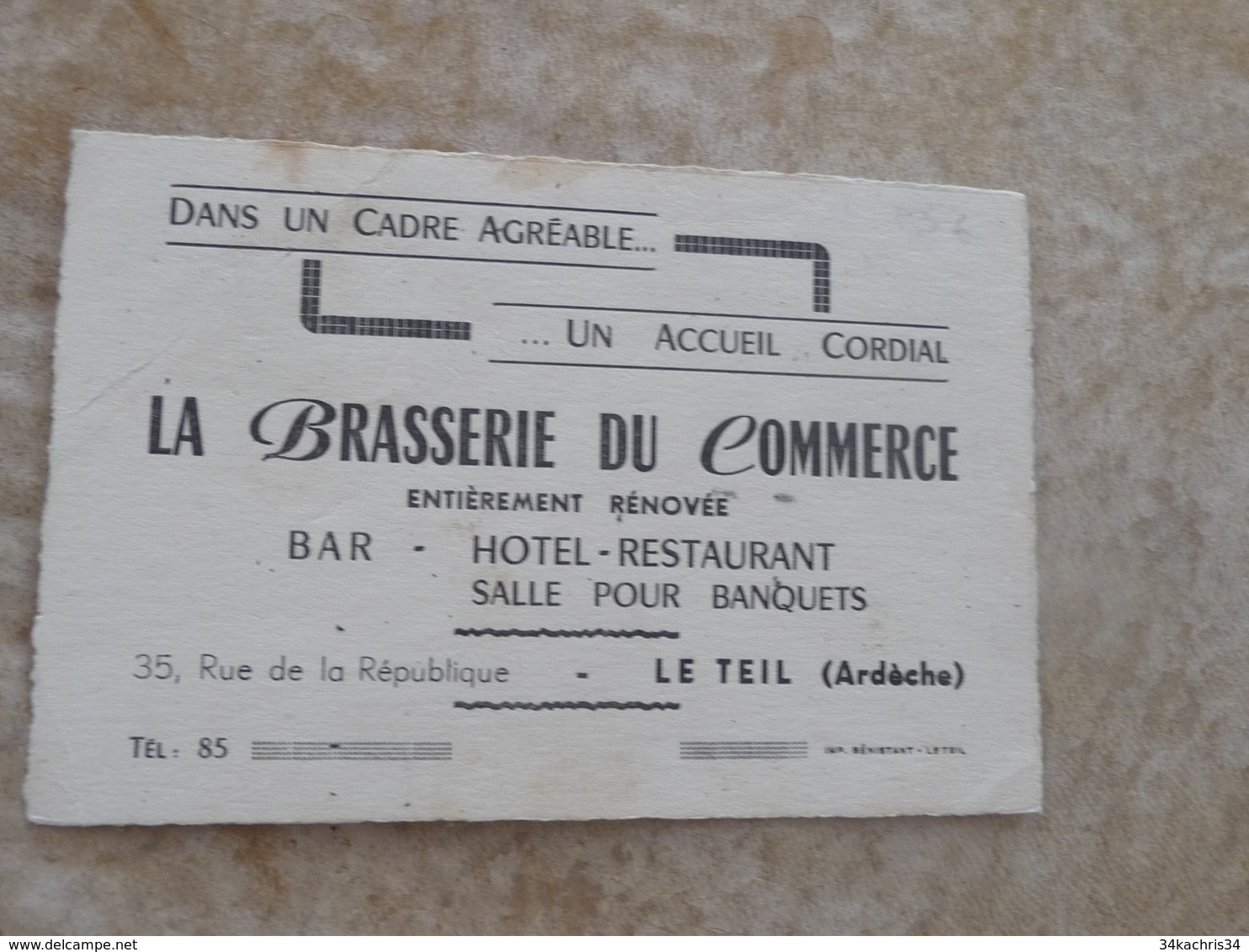 Carte De Visite CDV Pub Publicitaire  La Brasserie Du Commerce Le Teil Ardèche - Cartoncini Da Visita