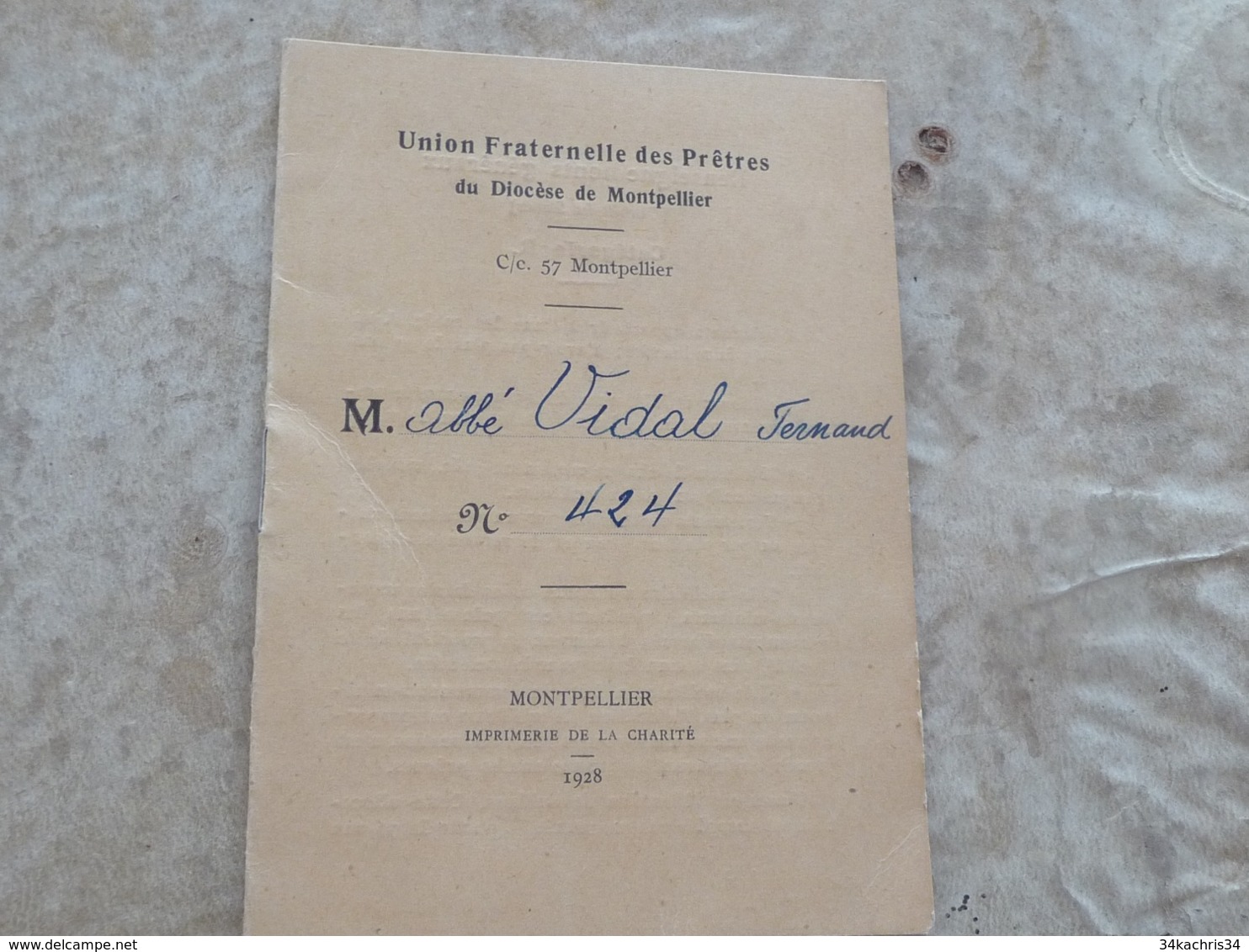 Religion Carnet De Membre 1928 Union Fraternelle Des Prêtres Du Diocèse De Montpellier - Religión & Esoterismo