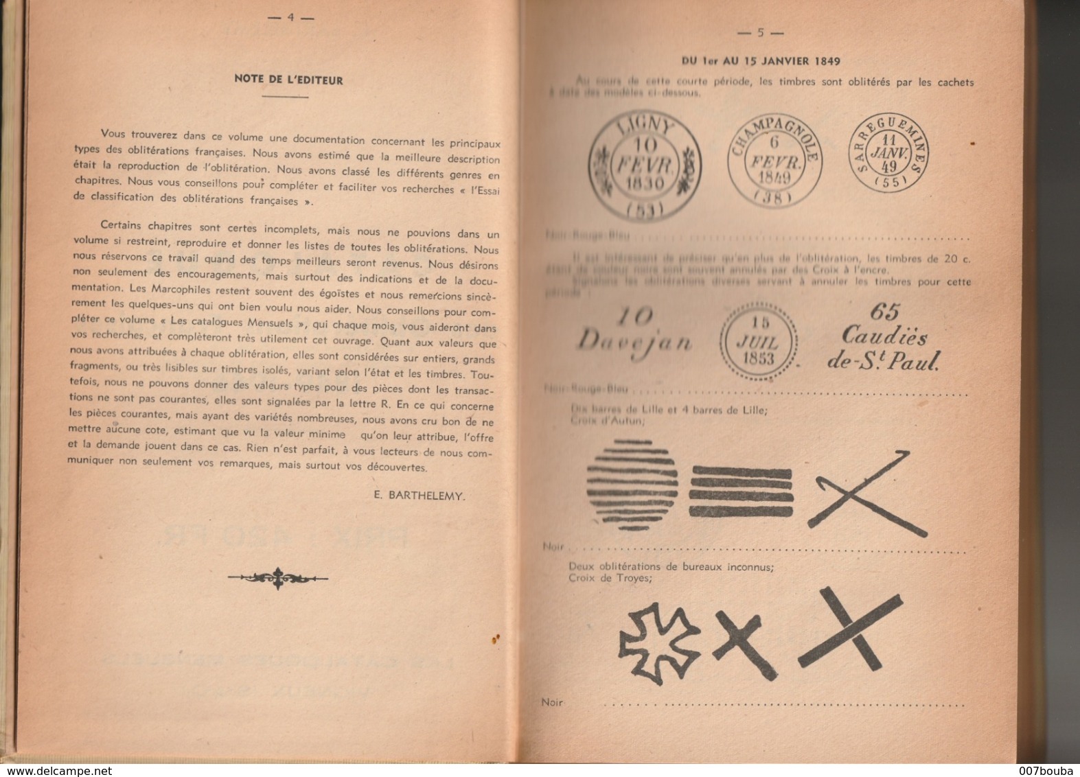 France - Catalogue Des Oblitrations Françaises 1849-1946 / E. BARTHELEMY / 343 PAGES / Voir SCANS - Oblitérations