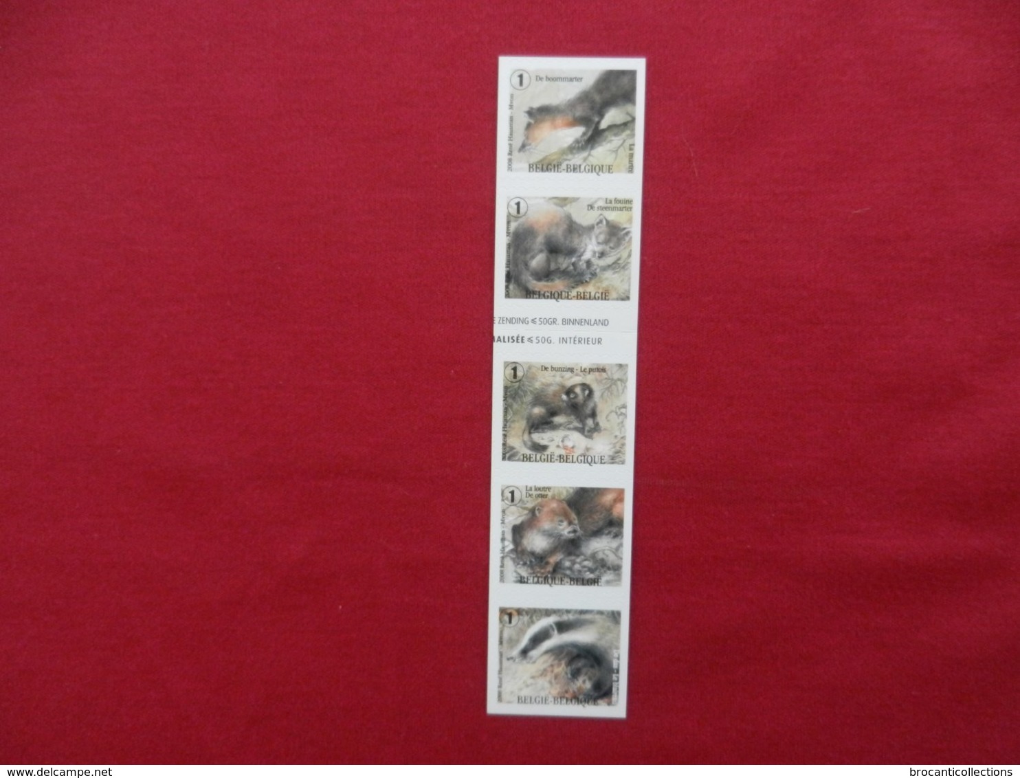 Bande De 5 Timbres Autocollants Tarif 1-Belgique-2008 - Autres & Non Classés