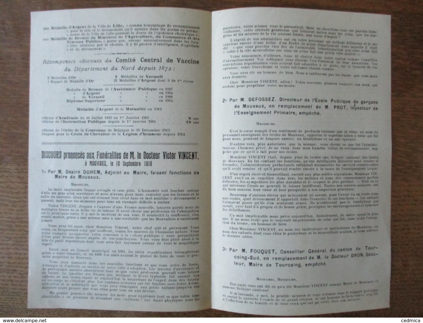 DOCTEUR  VINCENT VICTOR-ALFRED NE A AUBERS LE 15 AOUT 1842 DECEDE A MOUVEAUX LE 5 SEPTEMBRE 1919 TITRES ETATS DE SERVIC - Documenti Storici