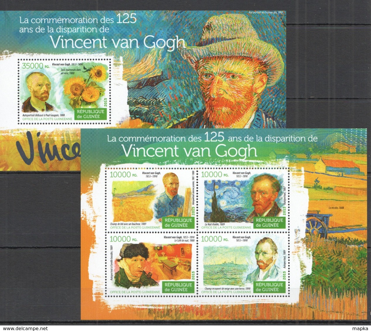 ST140 2015 GUINEE GUINEA ART PAINTINGS 125 ANS DE LA DISPARITION DE VAN GOGH KB+BL MNH - Other & Unclassified