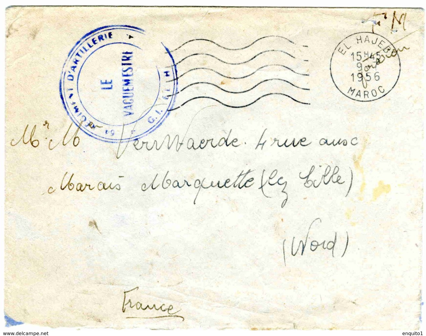 Franchise Militaire: Lettre Affranchie Du Bureau D' EL HAJED (Maroc) - 1956 - Cachets Militaires A Partir De 1900 (hors Guerres)