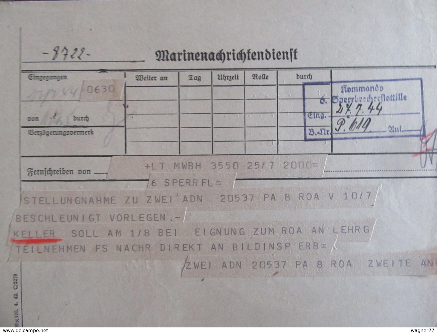 12x Kriegsmarine Telegramm 1944 Marinenachrichtendienst Sperrbrecher Flottille - Brieven En Documenten