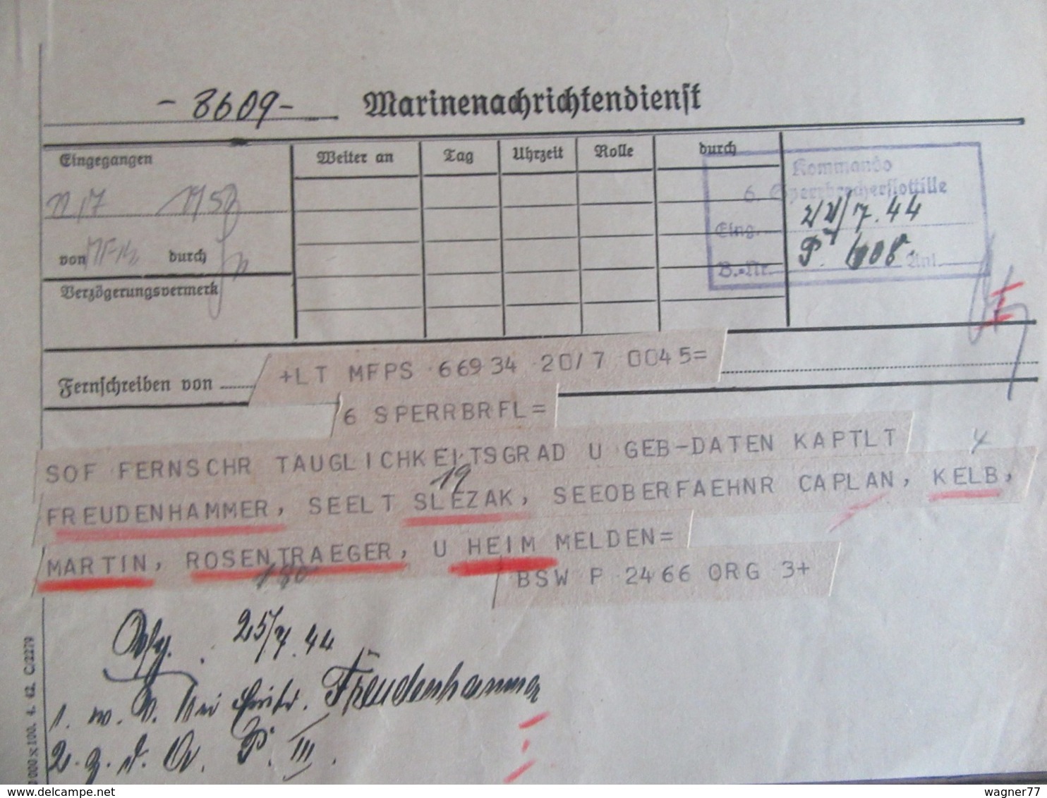 12x Kriegsmarine Telegramm 1944 Marinenachrichtendienst Sperrbrecher Flottille - Briefe U. Dokumente