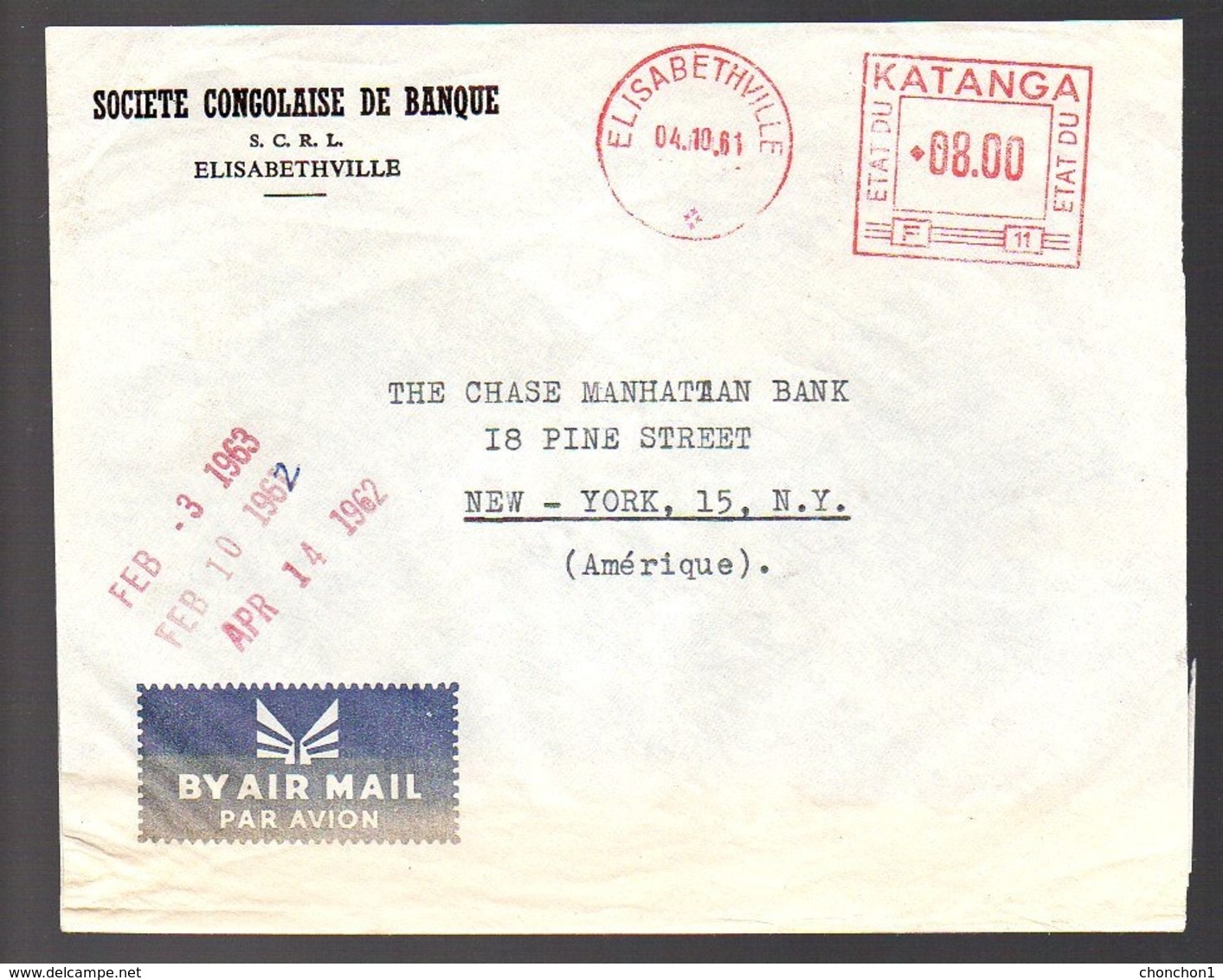KATANGA  - F11 - AFFR MECANIQUE ROUGE - ELISABETHVILLE 1961  - UN6 - Katanga