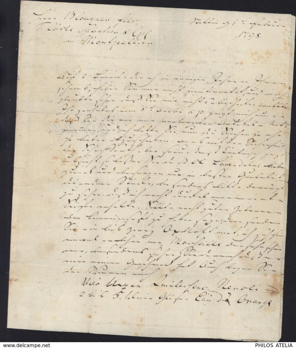 1798 Lettre De Stettin Pologne Pr Montpellier 2 Marques D'entrées Par Wesel Et Hte ALLEMAGNE En Noir Taxe Manuscrite 34 - 1701-1800: Précurseurs XVIII