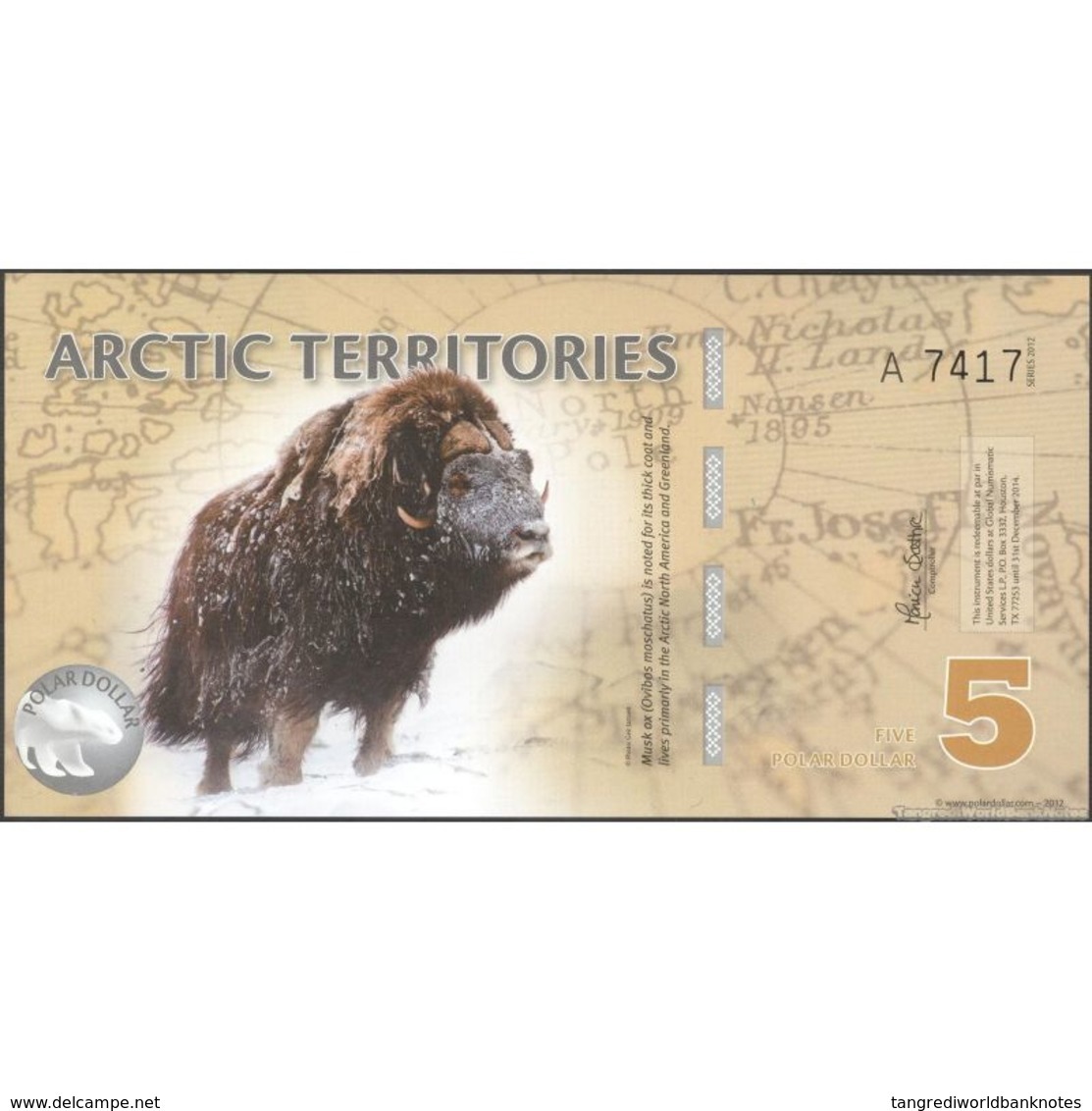 TWN - ARCTIC TERRITORIES (private Issue) - 5 Polar Dollars 2012 Polymer - Prefix A UNC - Altri & Non Classificati