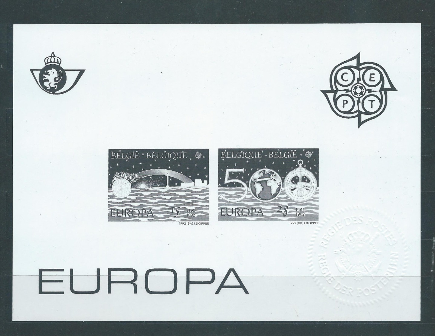 Belgique Feuillet N/B Europa 1992 Neuf - Foglietti B/N [ZN & GC]