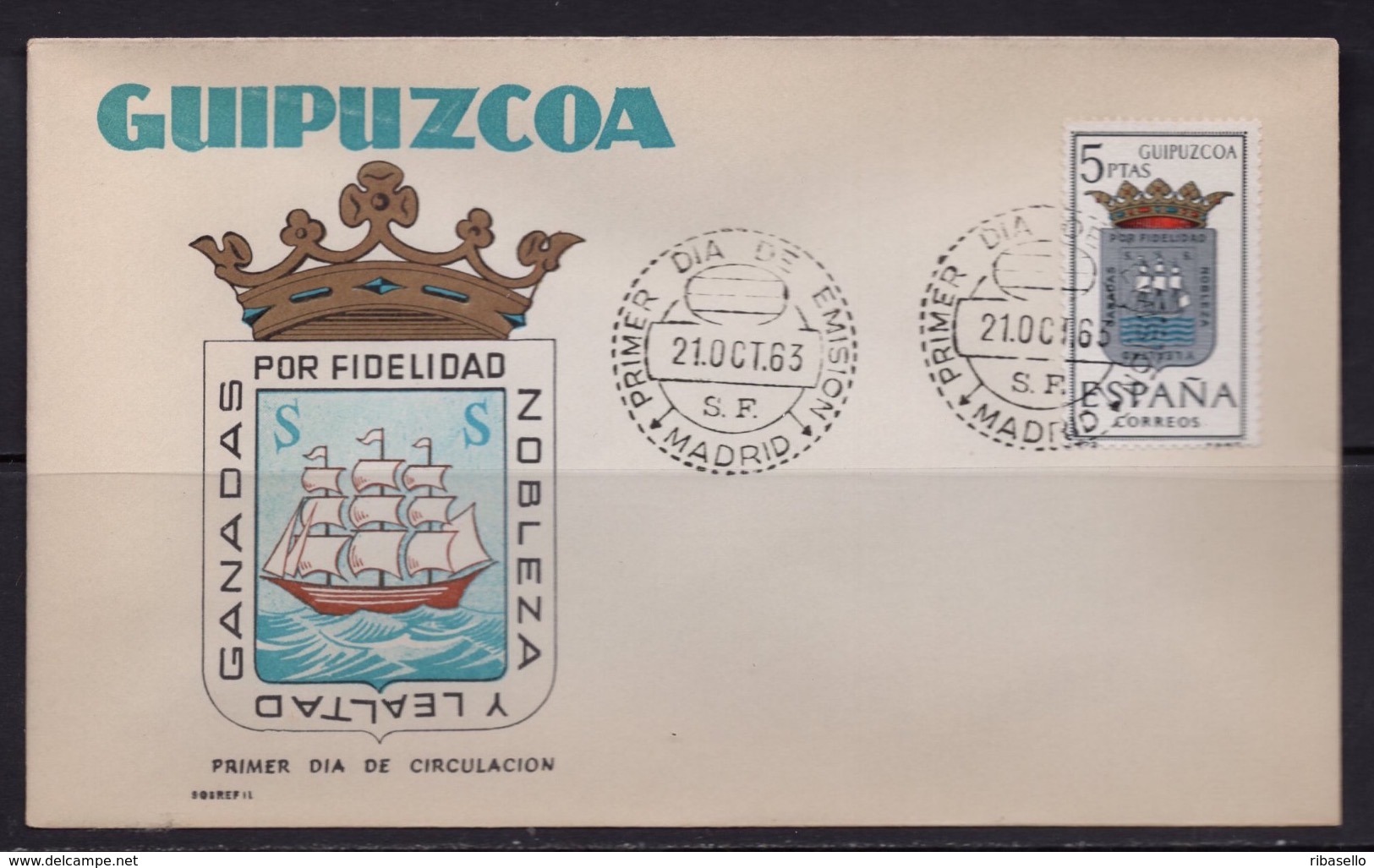 España 1963. Escudo De Guipuzcoa. Primer Dia. - FDC