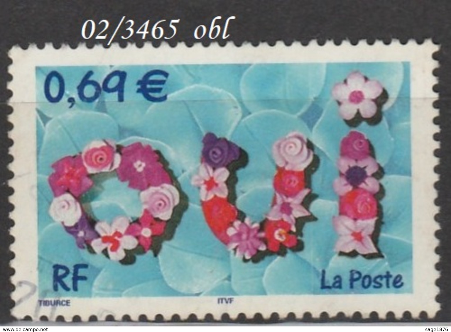 FRANCE ANNEE 2002 N° 3465    OBLITERE - Oblitérés