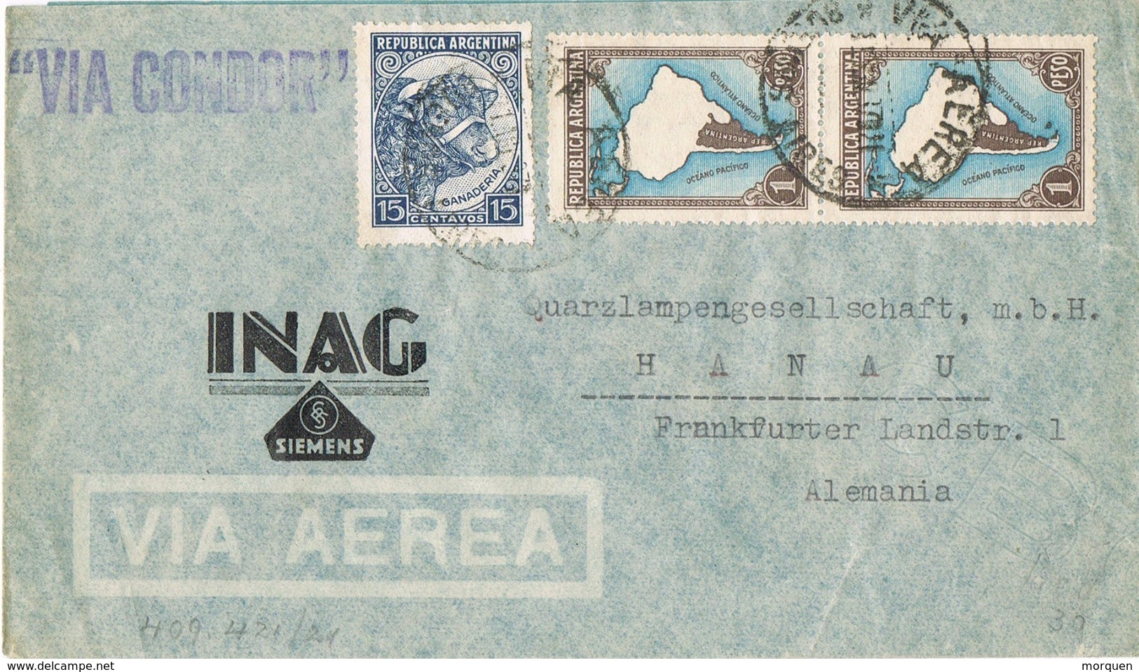 34685. Carta Aerea BUENOS AIRES (Argentina) 1951.  Lineal VIA CONDOR - Cartas & Documentos