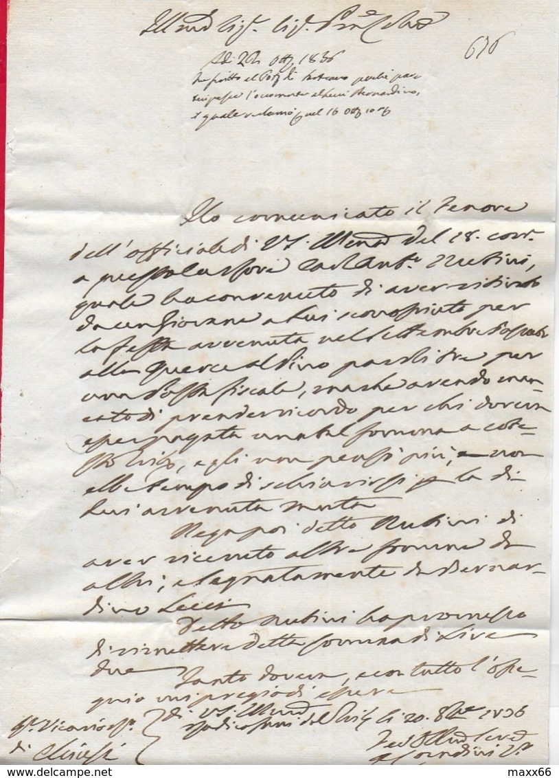 PREFILATELICA - TOSCANA - 1836 - Periodo Granducale - Completa RADICOFANI - CHIUSI - Bollo Rosso Datario Bollo Tribunale - 1. ...-1850 Prefilatelia