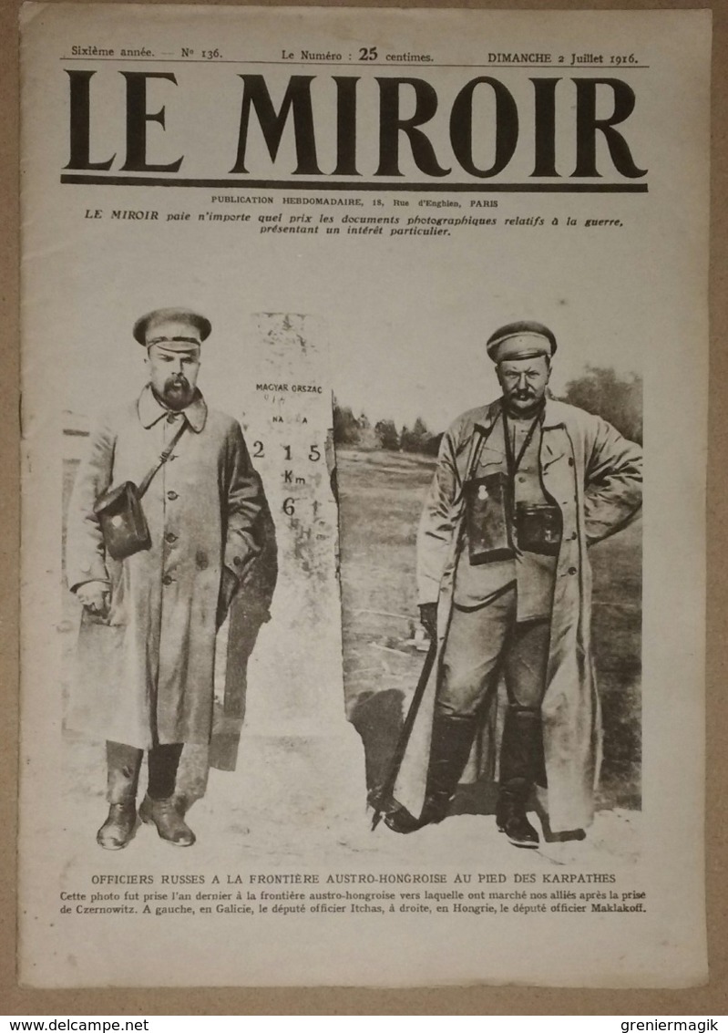 Le Miroir Du 2/07/1916 Le Front De Verdun Sur Les Rives De La Meuse - Troupes Russes En Arménie - Albert 1er - Salonique - Andere & Zonder Classificatie