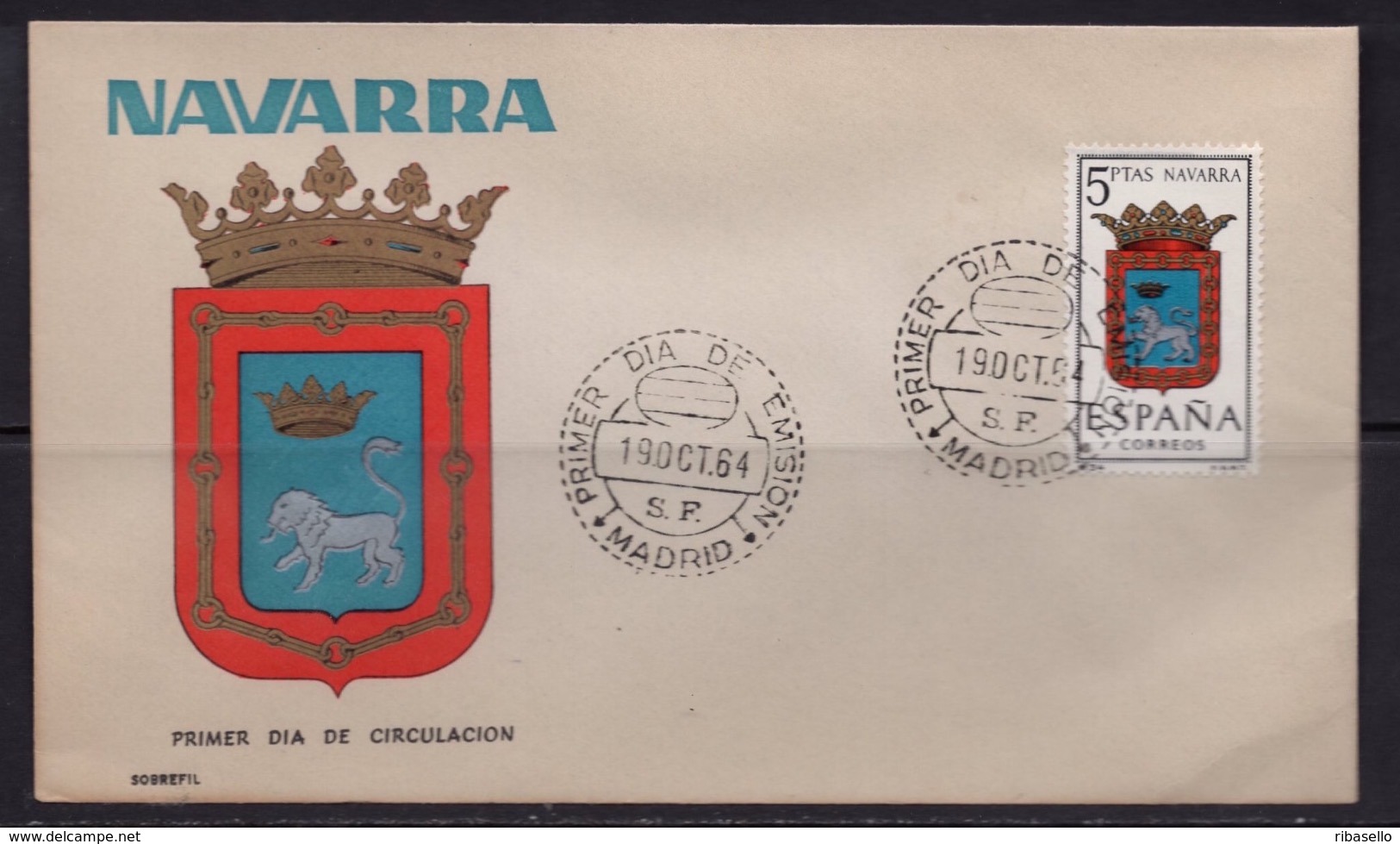 España 1964. Escudo De Navarra. Primer Dia. - FDC