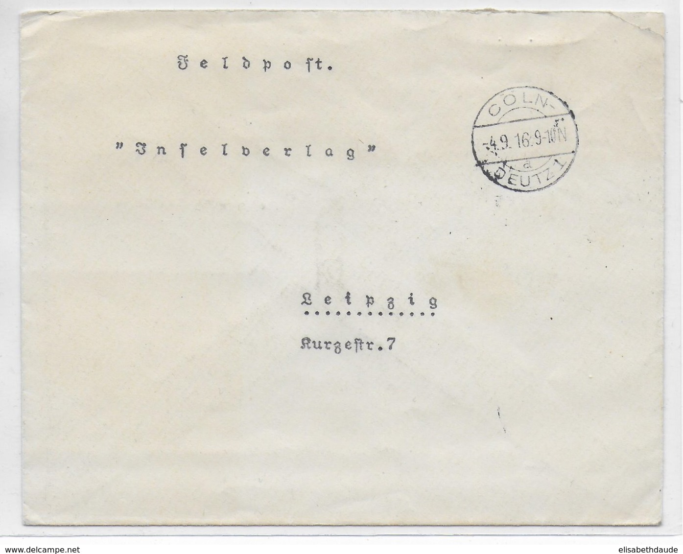 1916 - MARITIME - VIGNETTE Du SMS STRALSUND Au DOS D'ENVELOPPE FELDPOST "INSELVERLAG" De CÖLN => LEIPZIG - Feldpost (Portofreiheit)