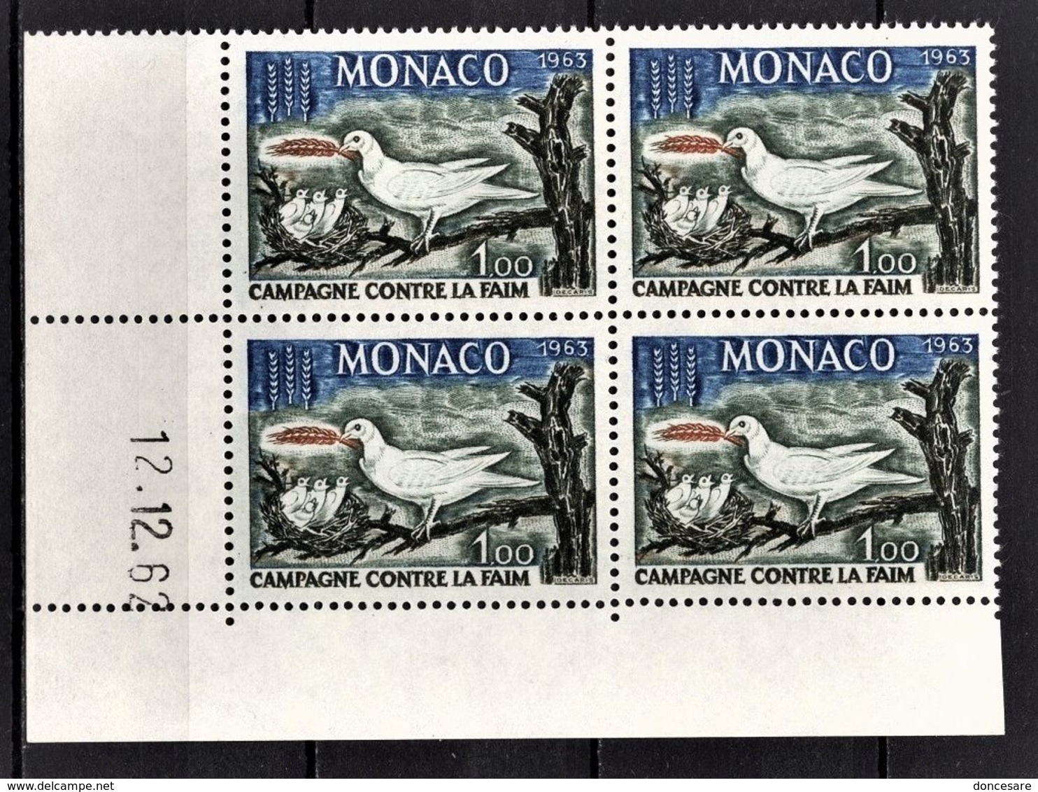 MONACO 1963 / BLOC DE 4 TP COIN DE FEUILLE / DATE / N° 611  NEUFS ** - Nuovi