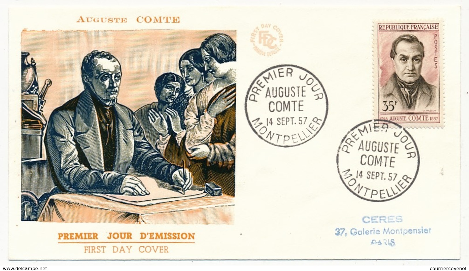 Enveloppe FDC - 35F Auguste Comte - Montpellier - 14 Sept 1957 - 1950-1959