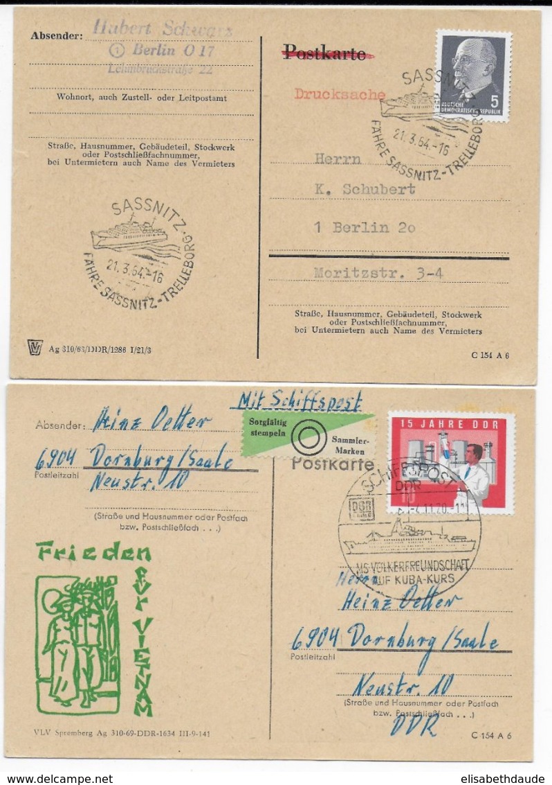 1964/1970 - MARITIME - DDR SCHIFFSPOST !  - 2 CARTES VOYAGEES Par BATEAU - Maritime Post