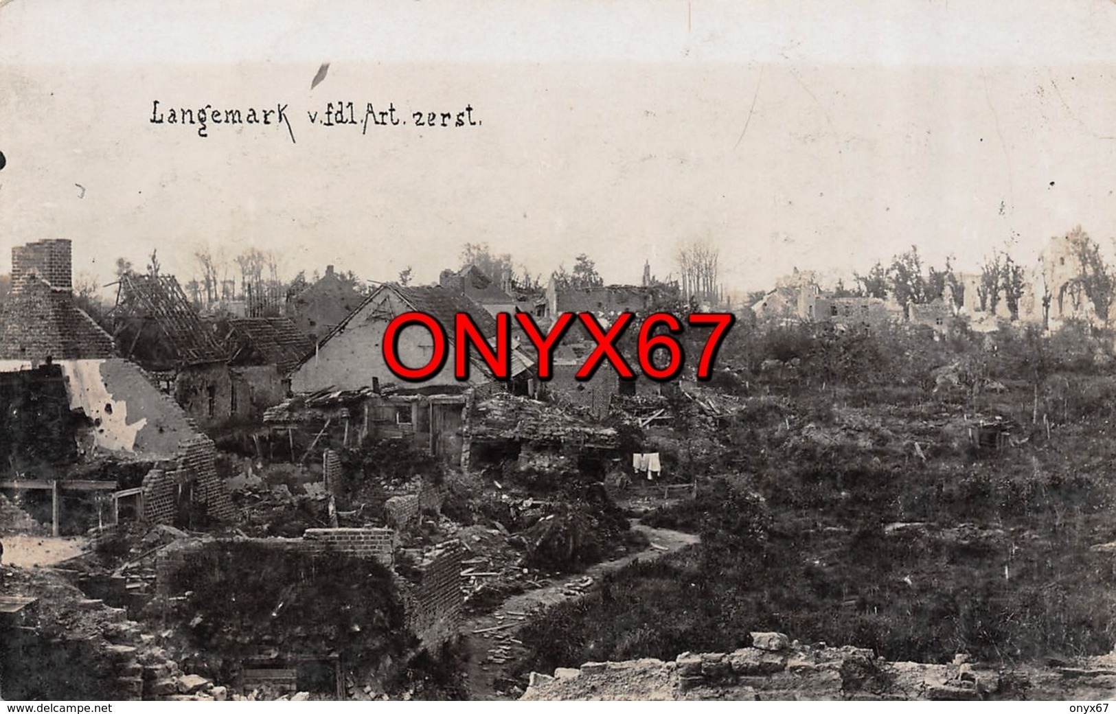 Carte Photo Militaire Allemand LANGEMARK-POELKAPELLE-Ypern-Flandern-Belgique-Vue Du Village En Ruine Guerre-Krieg 14-18 - Langemark-Poelkapelle