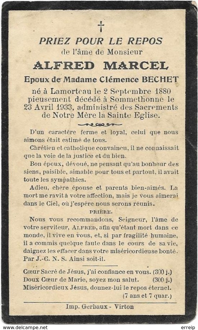 Sommethonne Alfred Marcel Lamorteau 1880 Sommethonne 1933 époux De Clémence Bechet - Meix-devant-Virton