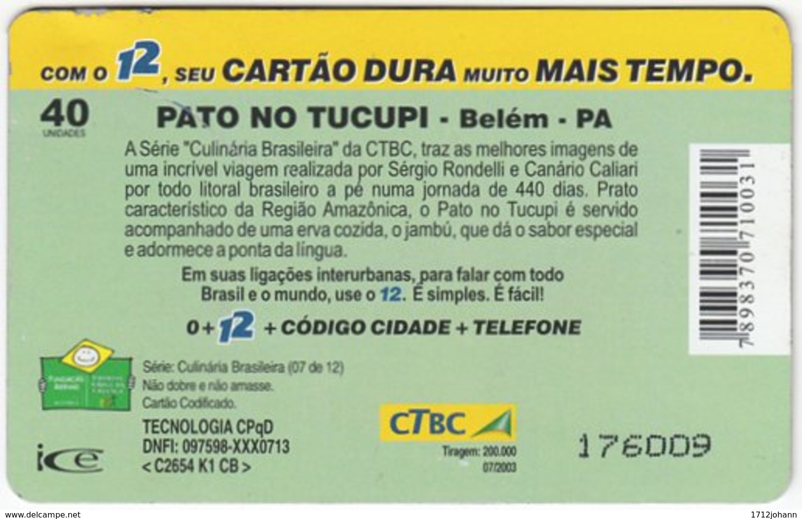 BRASIL K-087 Magnetic CTBC - Food, Traditional Meal - Used - Brasil