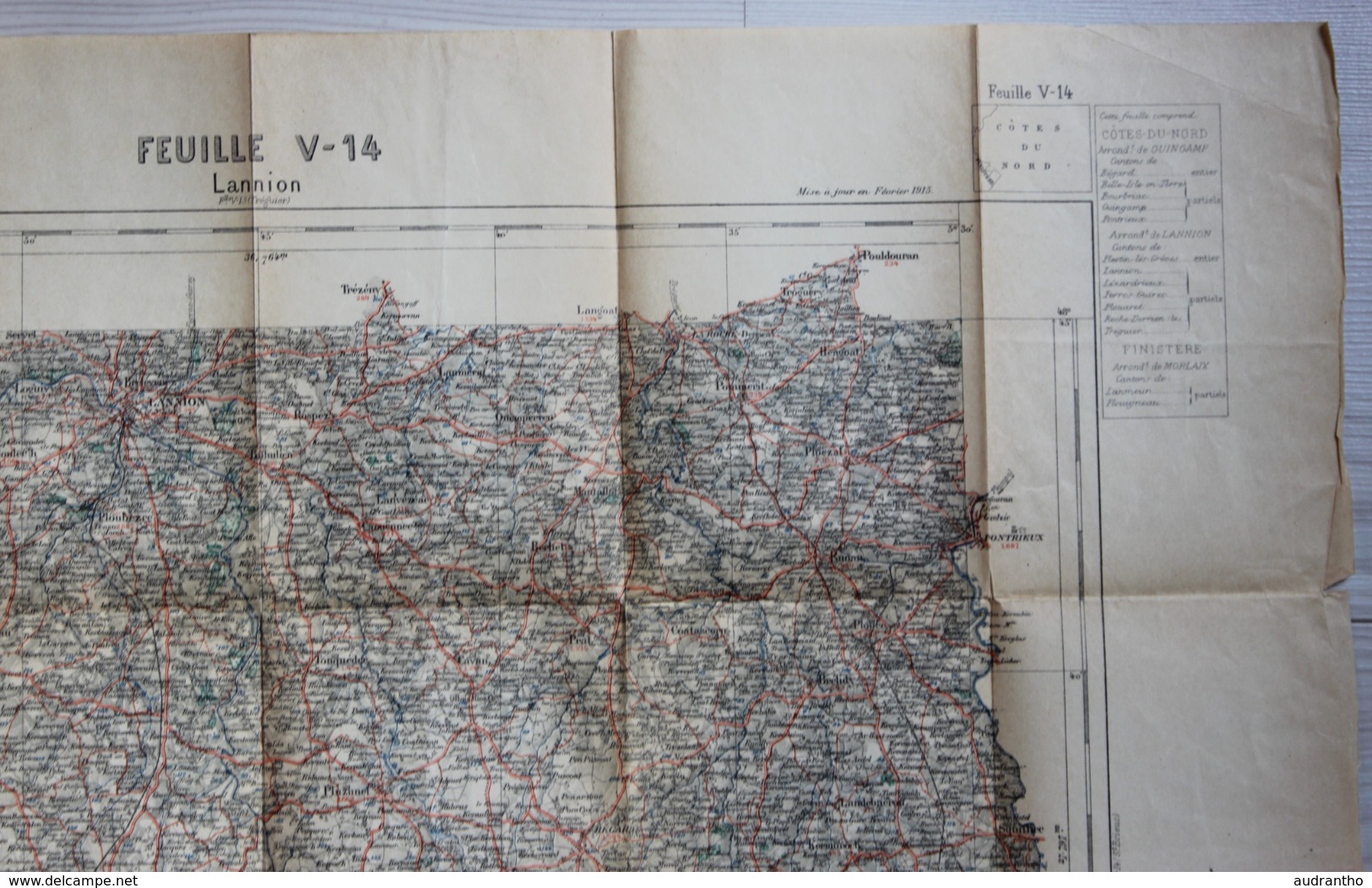 Carte Au 100.000 De Lannion Tirage De 1925 Ministère De L'Intérieur Ministère De La Guerre Service Géographique Hachette - Cartes Géographiques