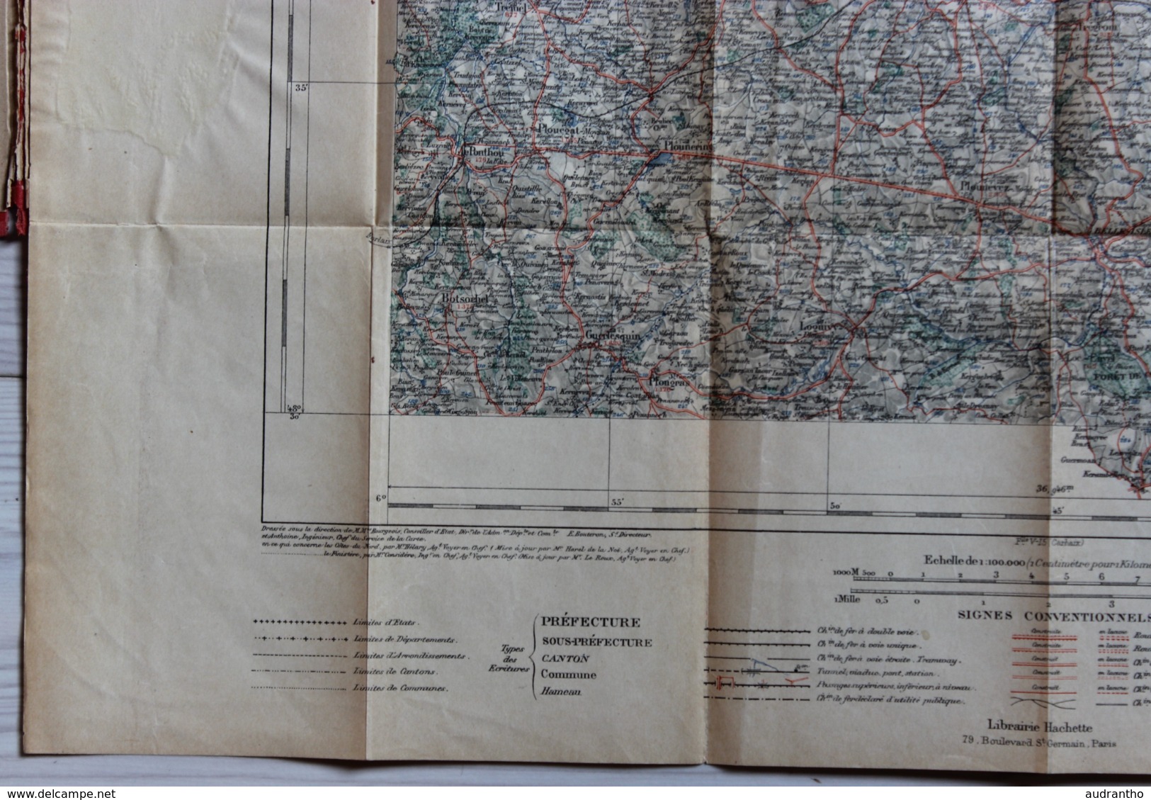 Carte Au 100.000 De Lannion Tirage De 1925 Ministère De L'Intérieur Ministère De La Guerre Service Géographique Hachette - Cartes Géographiques