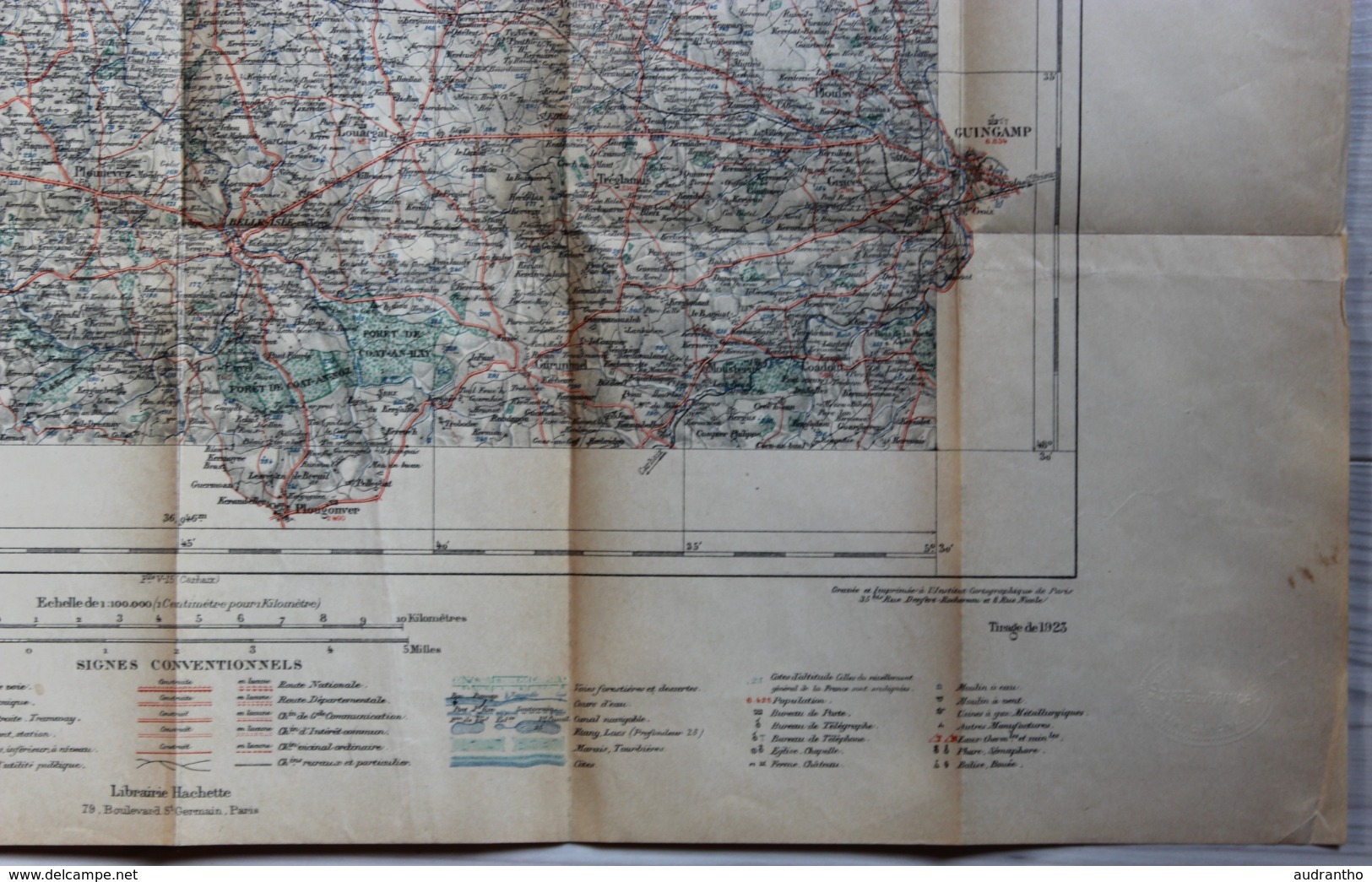 Carte Au 100.000 De Lannion Tirage De 1925 Ministère De L'Intérieur Ministère De La Guerre Service Géographique Hachette - Cartes Géographiques