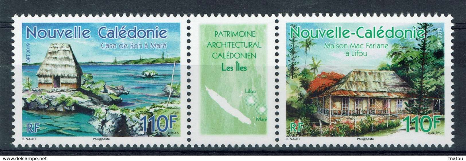 New Caledonia, Architectural Heritage, The Islands, Maré And Lifou, 2019, MNH VF  a Diptych With Label - Unused Stamps