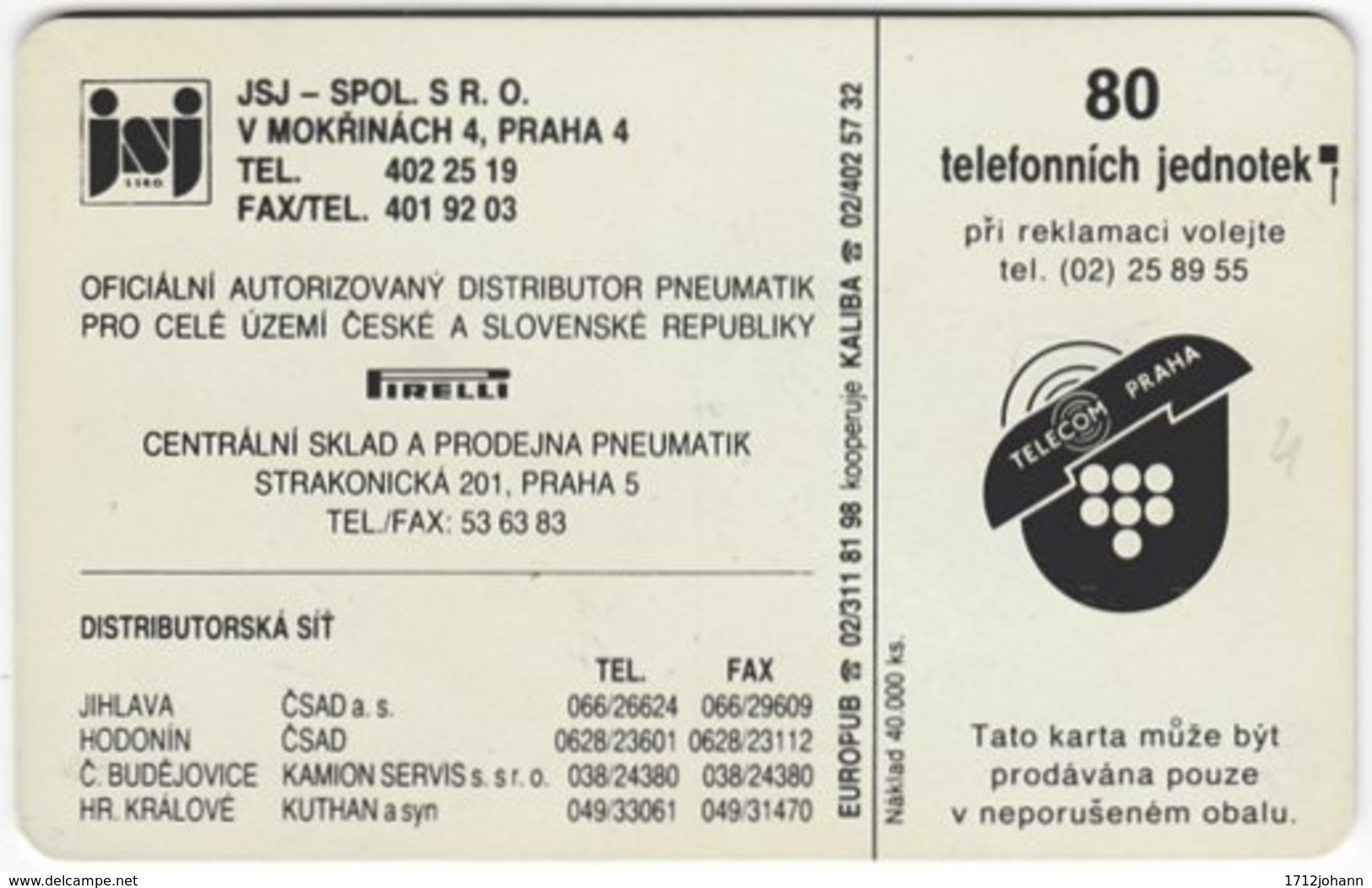 CZECH REP. D-436 Chip TelecomPraha - Traffic, Car, Tires - Used - Czech Republic