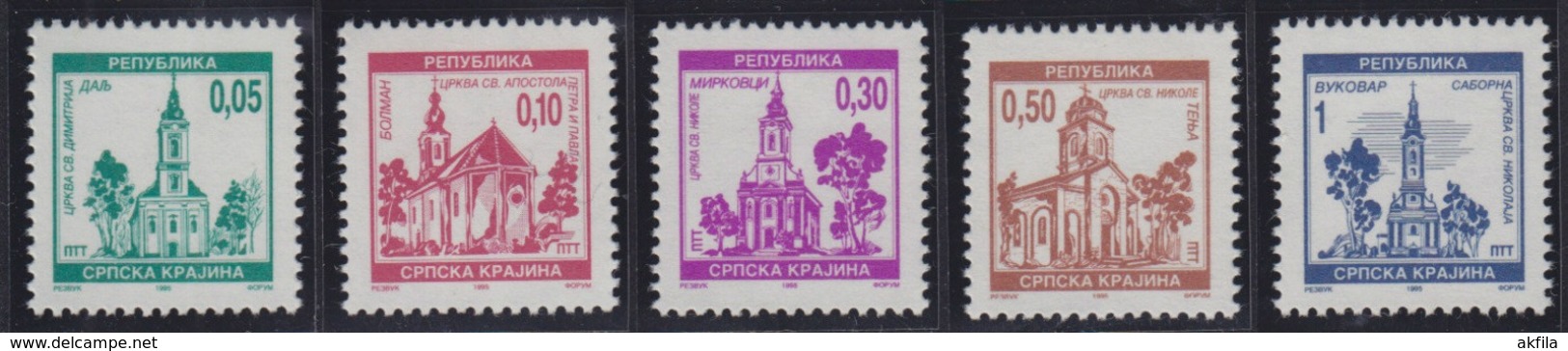 Croatia Republic Of Serbian Krajina 1995 Definitive - Architecture, Churches, MNH (**) Michel 45-49 - Croacia